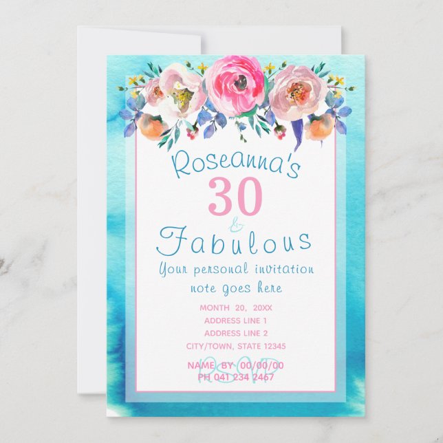 Invitación Magnífico 30 y fabuloso floral (Anverso)