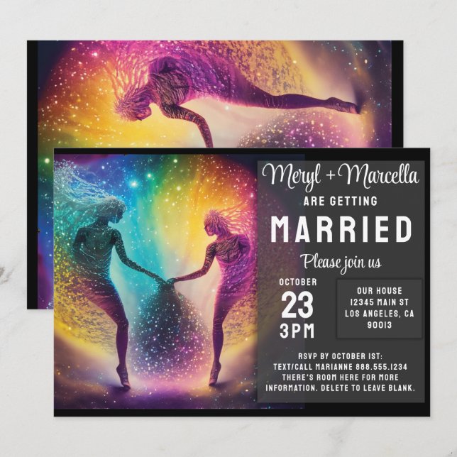 Invitación Magnífico Amantes cósmicos del Arcoiris Boda de fa (Anverso / Reverso)