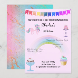 Invitación Magnífico arcoiris unicornio dulce de cumpleaños r