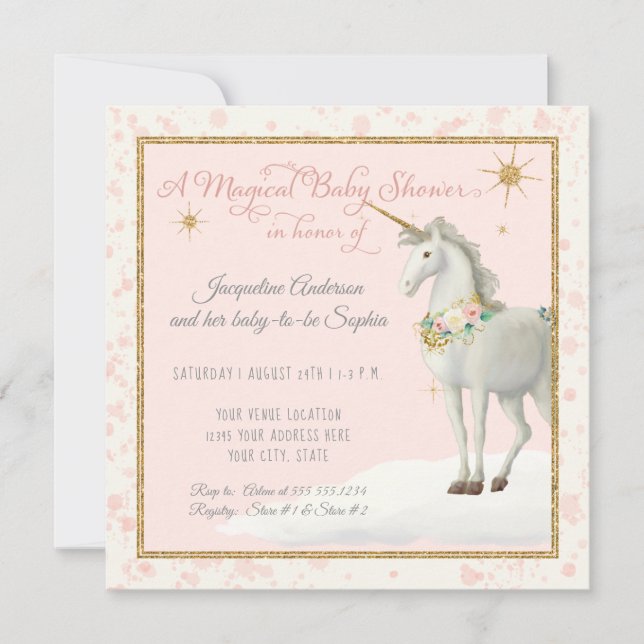 Invitación Magnífico Baby Shower Unicorn Cloud Star Boho Flor (Anverso)