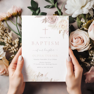 Invitación Magnífico bautismo floral de Rubor y marfil