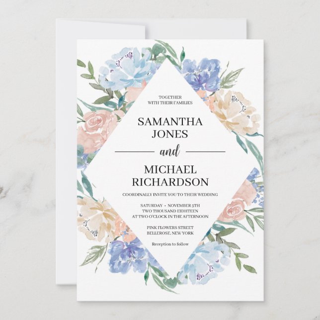 Invitación Magnífico boda cromómico azul polvoriento (Anverso)