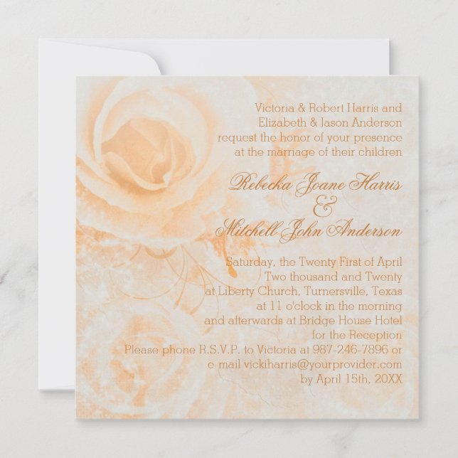 Invitación Magnífico Boda de cremas de melocotón (Anverso)