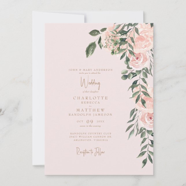 Invitación Magnífico Boda de Rubor Floral Gold de Rubor (Anverso)