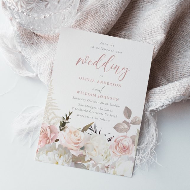 Invitación Magnífico Boda de Rubor y Floral Blanca (Subido por el creador)