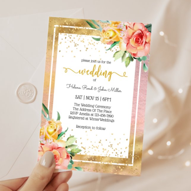 Invitación Magnífico Boda encantado de la flor rosa (Subido por el creador)