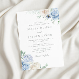 Invitación Magnífico Boda Floral Azul y Blanca Botánica