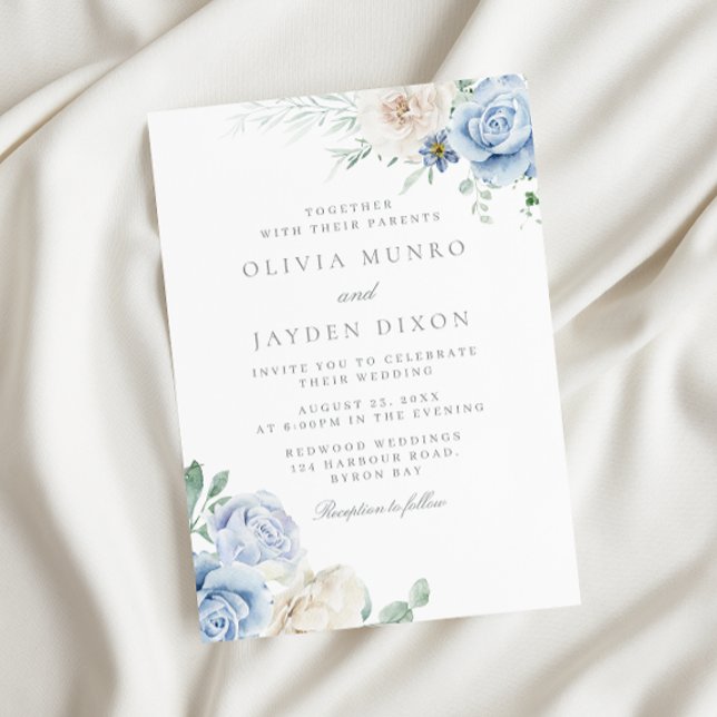 Invitación Magnífico Boda Floral Azul y Blanca Botánica (Subido por el creador)