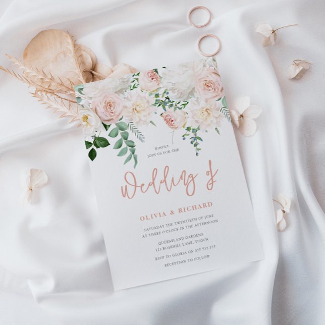 Invitación Magnífico Boda Floral Blanco y Rubor (Subido por el creador)