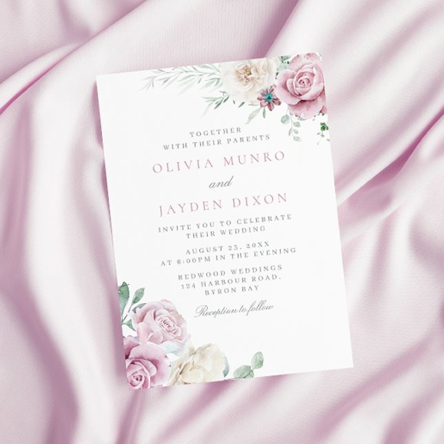 Invitación Magnífico Boda Floral Botánico y Rubor (Subido por el creador)