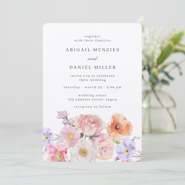 Invitación Magnífico Boda floral colorido (Anverso de pie)