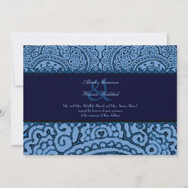 Invitación Magnífico Boda Mehndi Mandalas (Azul) (Anverso)