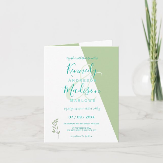 Invitación Magnífico Boda Minimalista Lime Geométrico (Anverso)