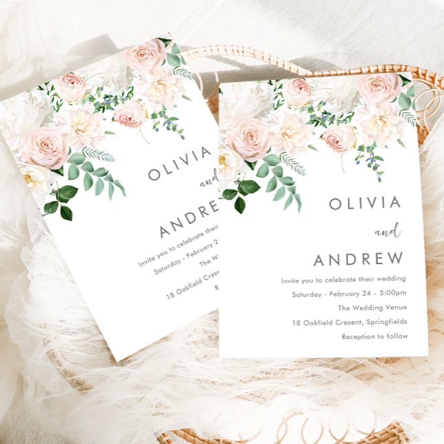 Invitación Magnífico Boda moderno con flores blancas de marfi (Subido por el creador)