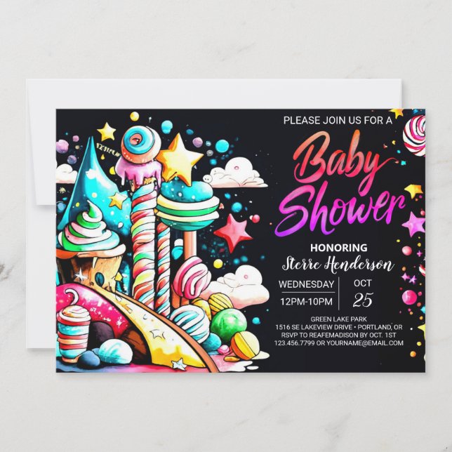 Invitación Magnífico Candyland Extravaganza Baby Shower (Anverso)