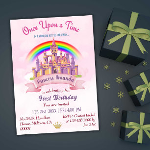 Invitación Magnífico castillo lindo princesa arcoiris 1º cump