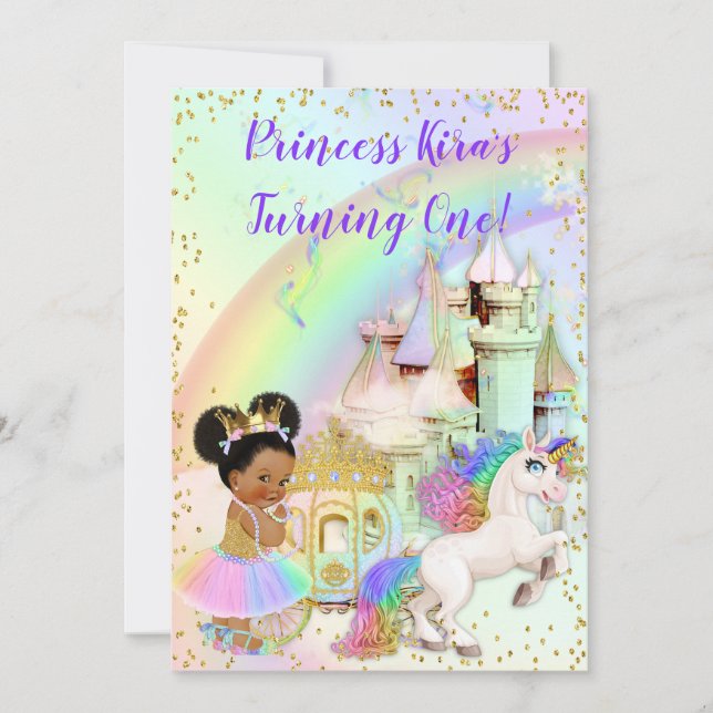 Invitación Magnífico Castillo Princesa de Arcoiris Carriage U (Anverso)