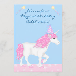Invitación Magnífico cumpleaños de Chicas de unicornio blanco