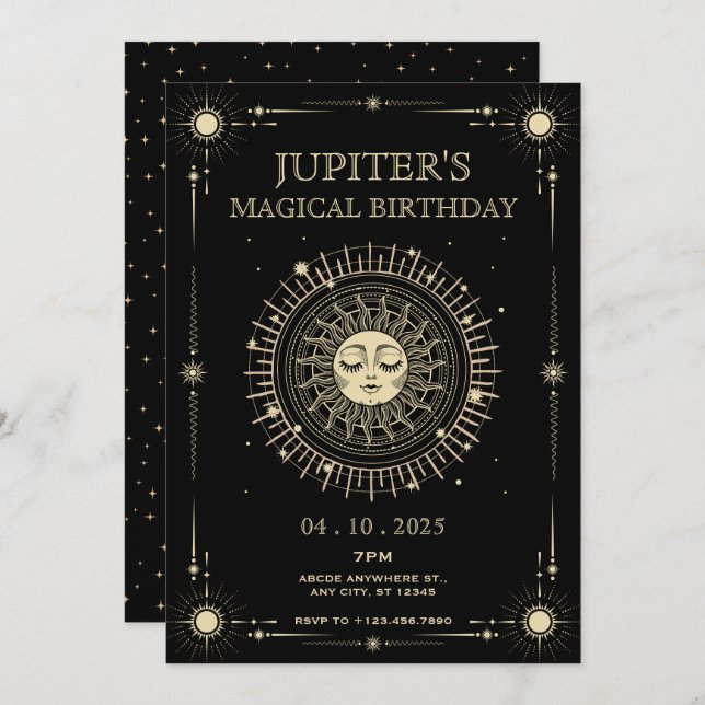 Invitación Magnífico cumpleaños de tarot boho místico (Anverso / Reverso)