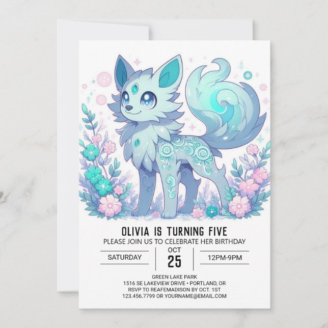 Invitación Magnífico cumpleaños digital de lobo encantado (Anverso)