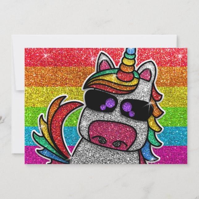 Invitación Magnífico Día de Cumpleaños del Purpurina Rainbow  (Reverso)