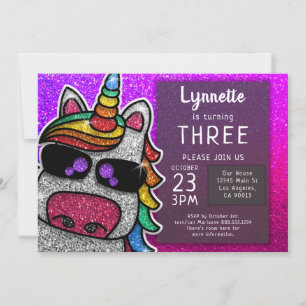 Invitación Magnífico Día de Cumpleaños del Purpurina Rainbow