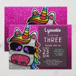 Invitación Magnífico Día de Cumpleaños del Purpurina Rainbow
