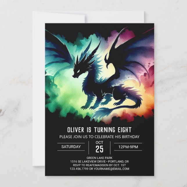 Invitación Magnífico Dragón Digital de Cumpleaños (Anverso)
