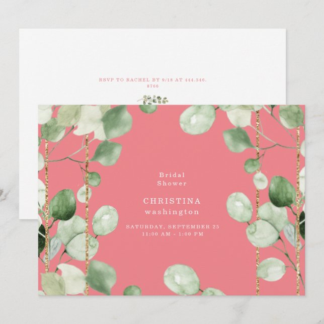 Invitación Magnífico Eucalyptus Peach Bridal Shower (Anverso / Reverso)