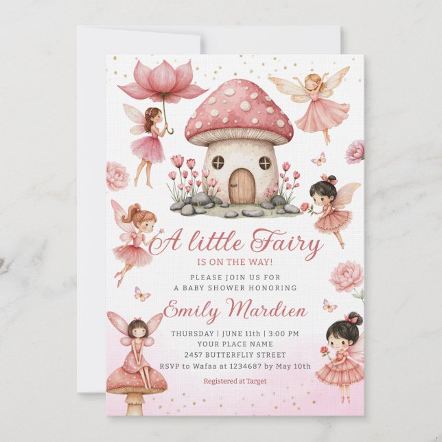 Invitación Magnífico Fairy Pink lindo Floral Garden Baby Show (Anverso)