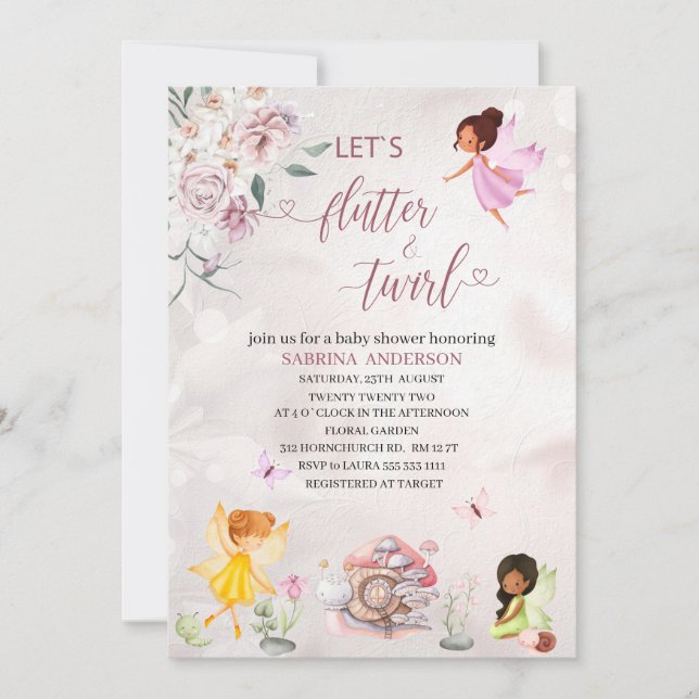 Invitación Magnífico Floral Hada Princesa ducha Invita (Anverso)