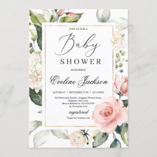 Invitación Magnífico marco floral dorado Baby Shower