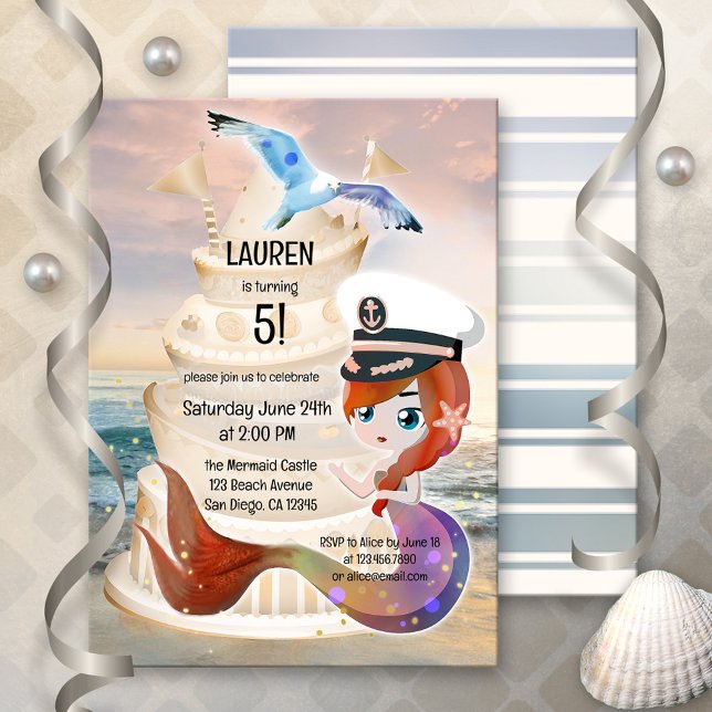 Invitación Magnífico Mermaid Beach Nautical Child Cumpleaños (Subido por el creador)