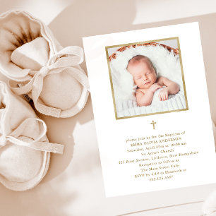 Invitación Magnífico minimalismo   Faux Gold Photo Baptism