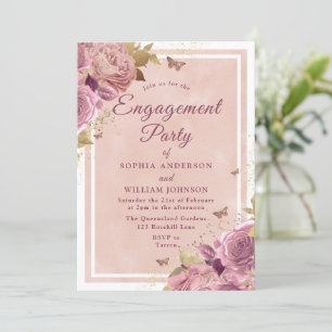 Invitación Magnífico Partido de Compromiso Floral de Rubor