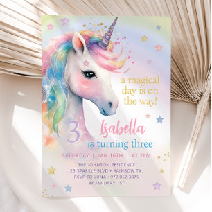 Invitación Magnífico Pastel Arcoiris UNICORN Fiesta de Cumple