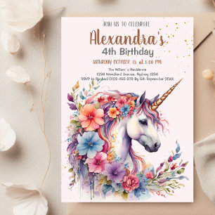 Invitación Magnífico Pastel Unicornio Fiesta de Cumpleaños de