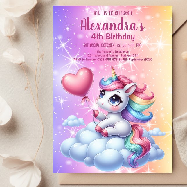 Invitación Magnífico Pastel Unicornio Fiesta de Cumpleaños de (Subido por el creador)
