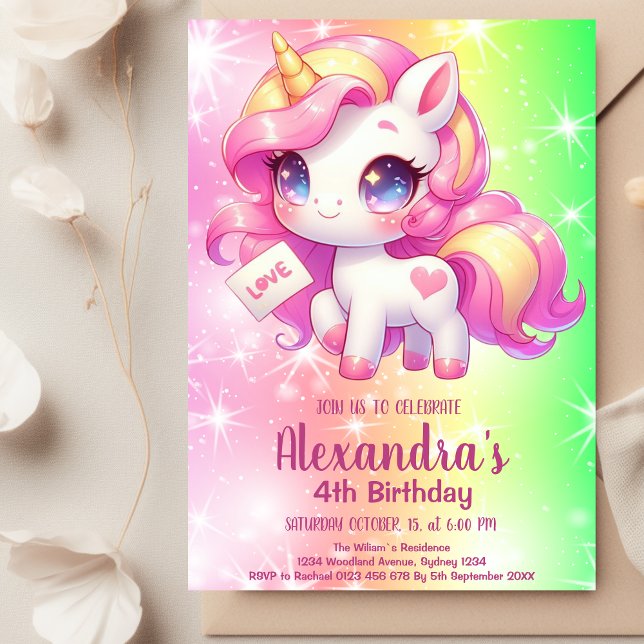Invitación Magnífico Pastel Unicornio Fiesta de Cumpleaños de (Subido por el creador)