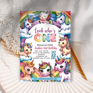 Invitación Magnífico Pastel Unicornio Fiesta de Cumpleaños de