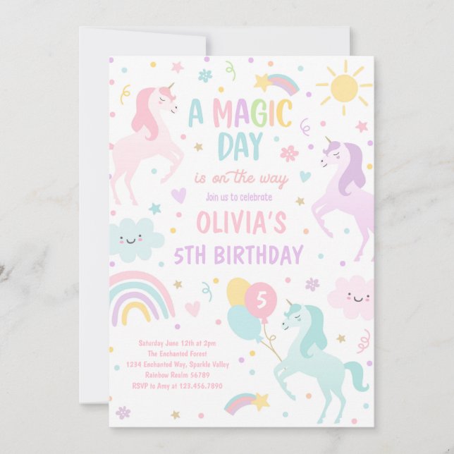 Invitación Magnífico Pastel Unicornio Fiesta de Cumpleaños de (Anverso)