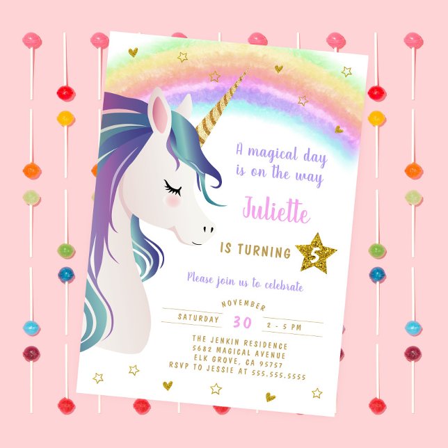 Invitación Magnífico Purpurina unicornio cumpleaños arcoiris (Subido por el creador)