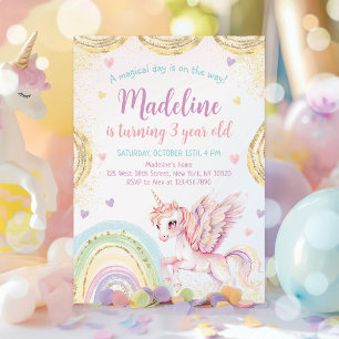 Invitación Magnífico Rainbow Unicorn Pink Gold Birday Party