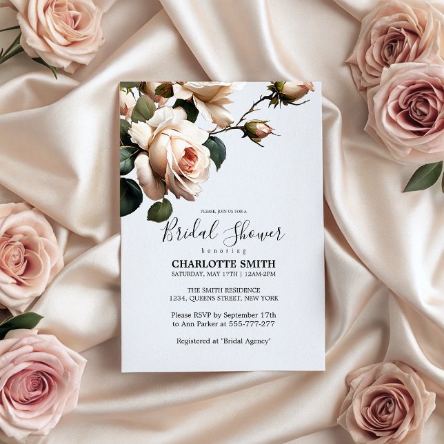 Invitación Magnífico Rosa de aceite beige de Rubor ducha de n (Gorgeous Blush Beige Oil Rose Bridal Shower Invitation)