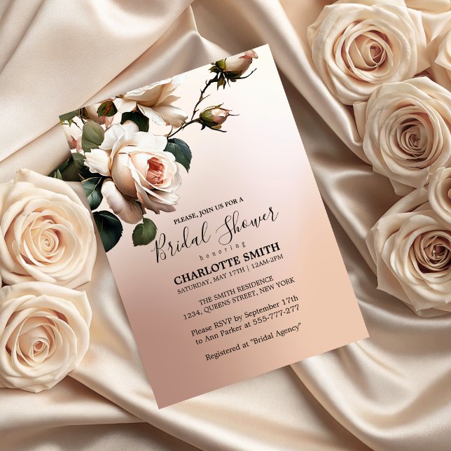 Invitación Magnífico Rosa de aceite beige de Rubor ducha de n (Gorgeous Blush Beige Oil Rose Bridal Shower Invitation)