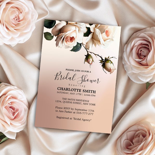 Invitación Magnífico Rosa de aceite beige de Rubor Invita duc (Gorgeous Blush Beige Oil Rose Bridal Shower Invita Invitation)