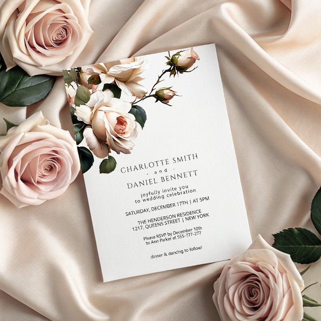 Invitación Magnífico Rosa de aceite de Rubor Beige Boda (Gorgeous Blush Beige Oil Rose Wedding Invitation)
