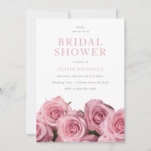 Invitación Magnífico Rubor Rosa Romántico Ducha Bridal (Anverso)