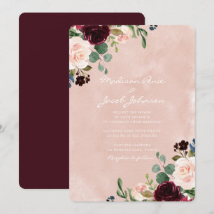 Invitación Magnífico Rubor Watercolor Borgoña Boda Rojo