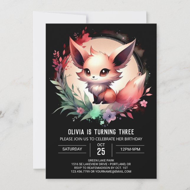 Invitación Magnífico Sweet Fox Birthday digital (Anverso)